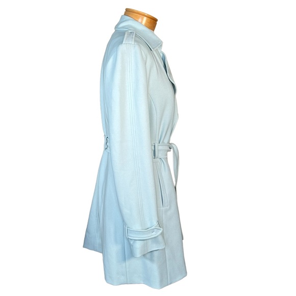 Tahari Trench Style Belted Textured Mint Blue Coat Size Medium EUC - Picture 6 of 13